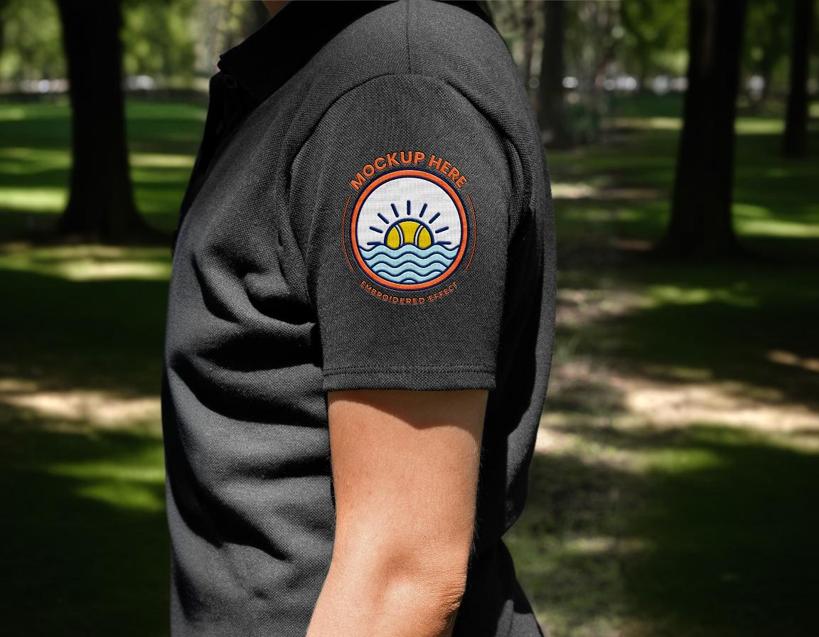 Close up on branding of polo t-shirt sleeve mockup