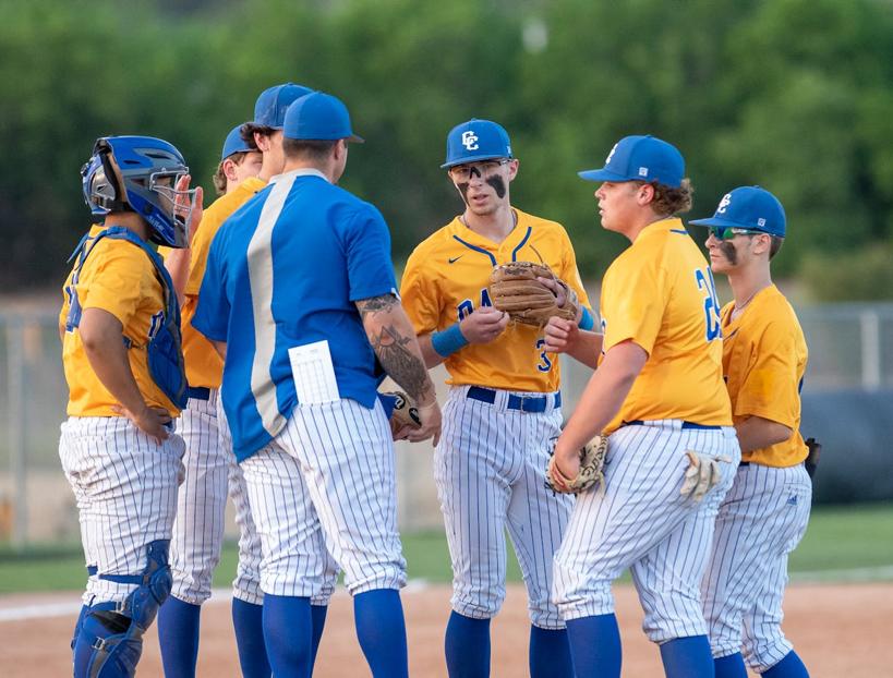 Baseball team gathering on the field