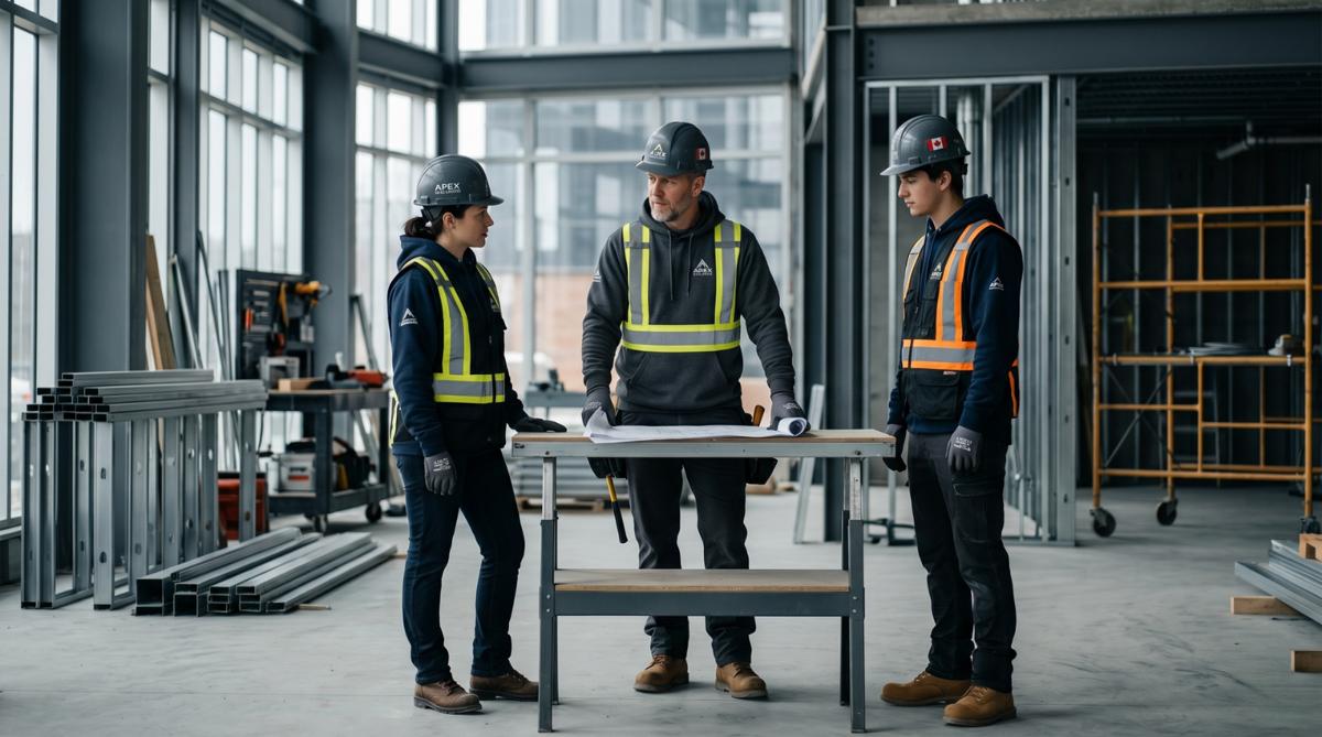 Construction team wearing branded safety wear