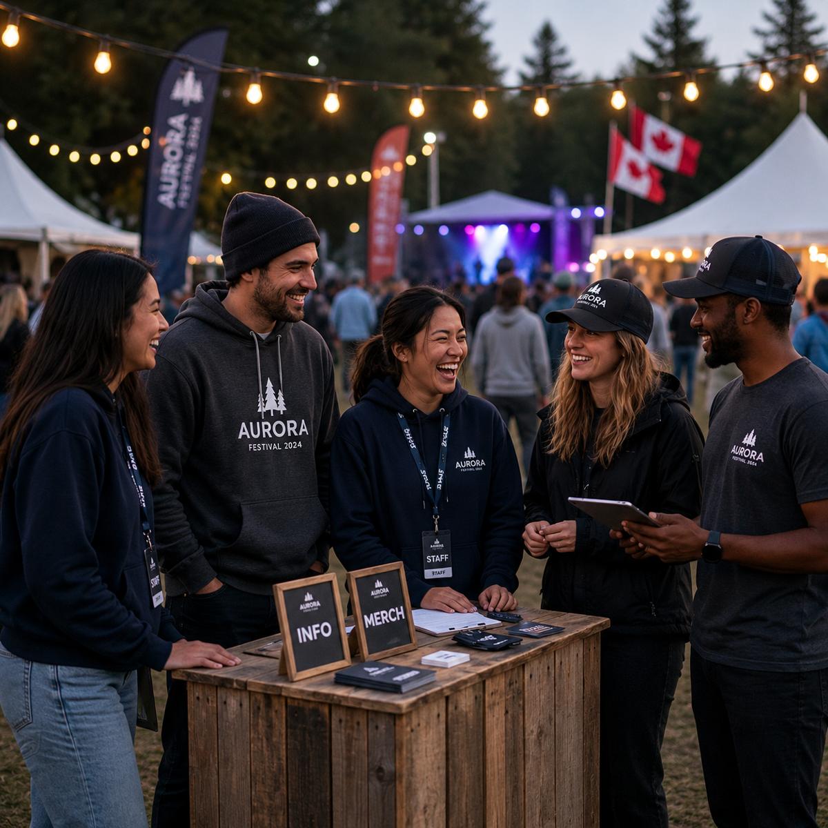 Event team with printed festival apparel