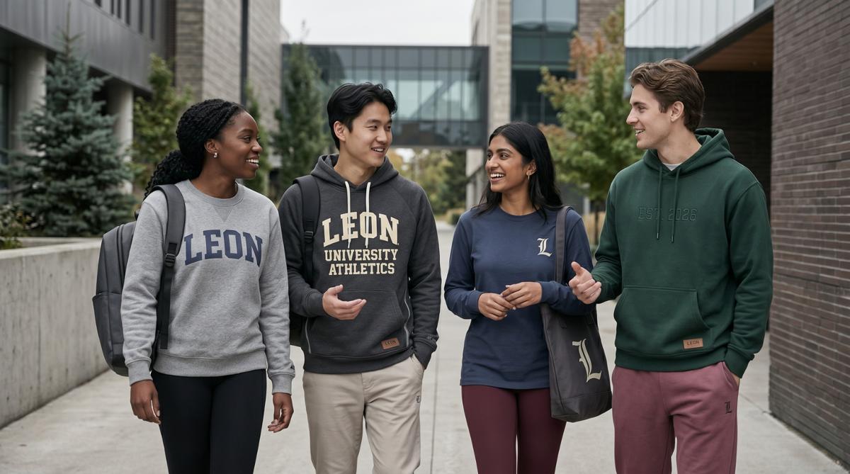 Students wearing printed school apparel